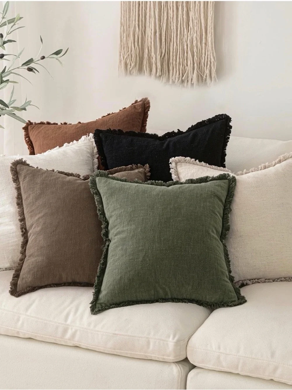 Set of 2 Fringed Cocoa Brown Decorative Throw Pillow Covers 18x18